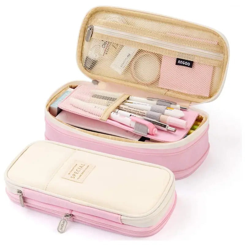 Large Capacity Retractable Canvas Pencil Case – School Pen & Pencil Organizer