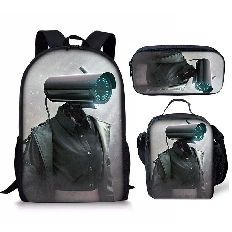 Skibidi Toilet 3-Piece Kids Backpack Set – School Backpack, Lunch Bag & Pencil Case For Primary Secondary School Teenage
