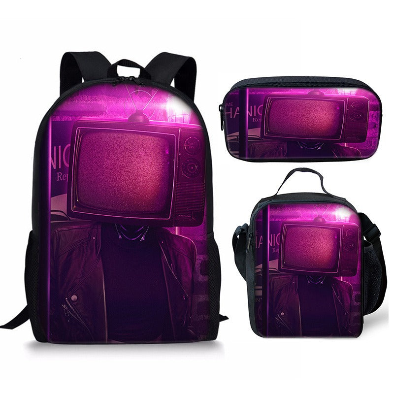 Skibidi Toilet 3-Piece Kids Backpack Set – School Backpack, Lunch Bag & Pencil Case For Primary Secondary School Teenage