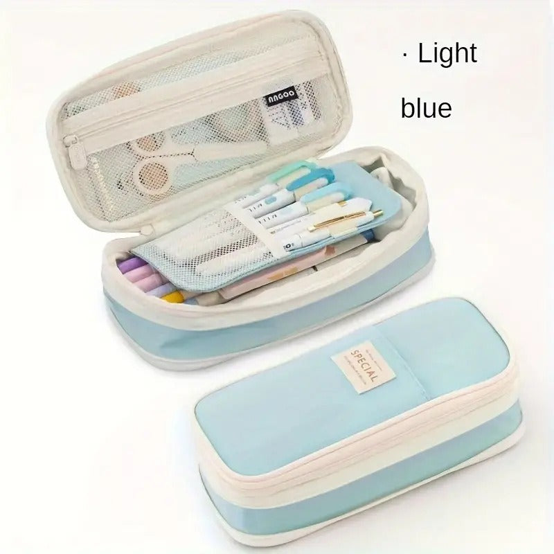 Large Capacity Retractable Canvas Pencil Case – School Pen & Pencil Organizer