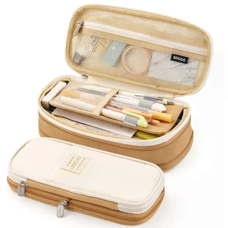 Large Capacity Retractable Canvas Pencil Case – School Pen & Pencil Organizer