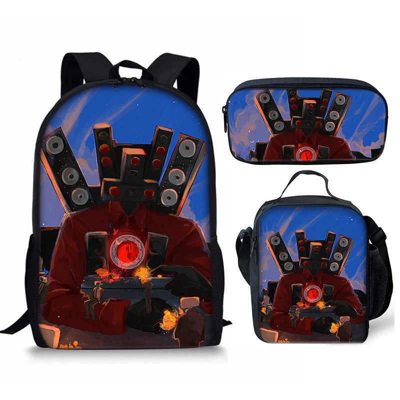 Skibidi Toilet 3-Piece Kids Backpack Set – School Backpack, Lunch Bag & Pencil Case For Primary Secondary School Teenage