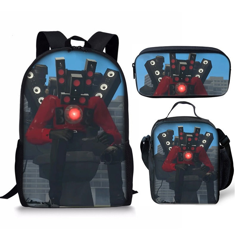 Skibidi Toilet 3-Piece Kids Backpack Set – School Backpack, Lunch Bag & Pencil Case For Primary Secondary School Teenage