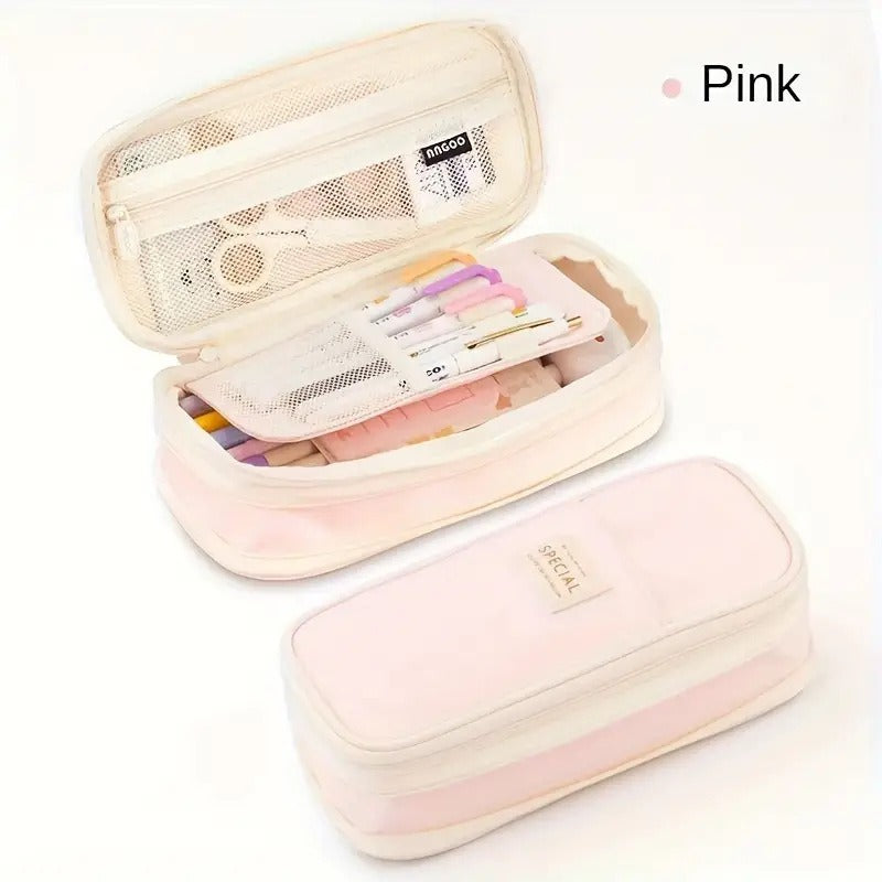 Large Capacity Retractable Canvas Pencil Case – School Pen & Pencil Organizer
