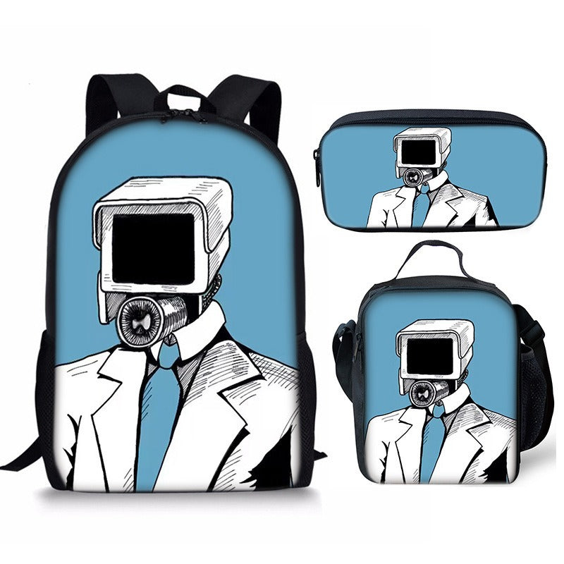 Skibidi Toilet 3-Piece Kids Backpack Set – School Backpack, Lunch Bag & Pencil Case For Primary Secondary School Teenage