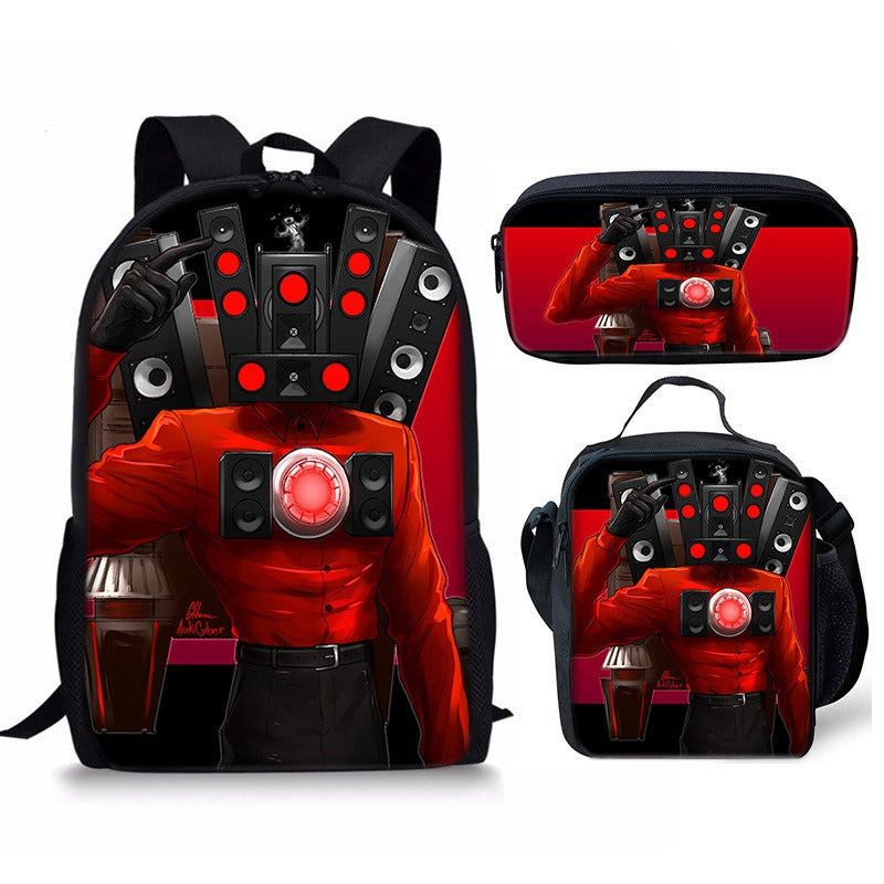 Skibidi Toilet 3-Piece Kids Backpack Set – School Backpack, Lunch Bag & Pencil Case For Primary Secondary School Teenage