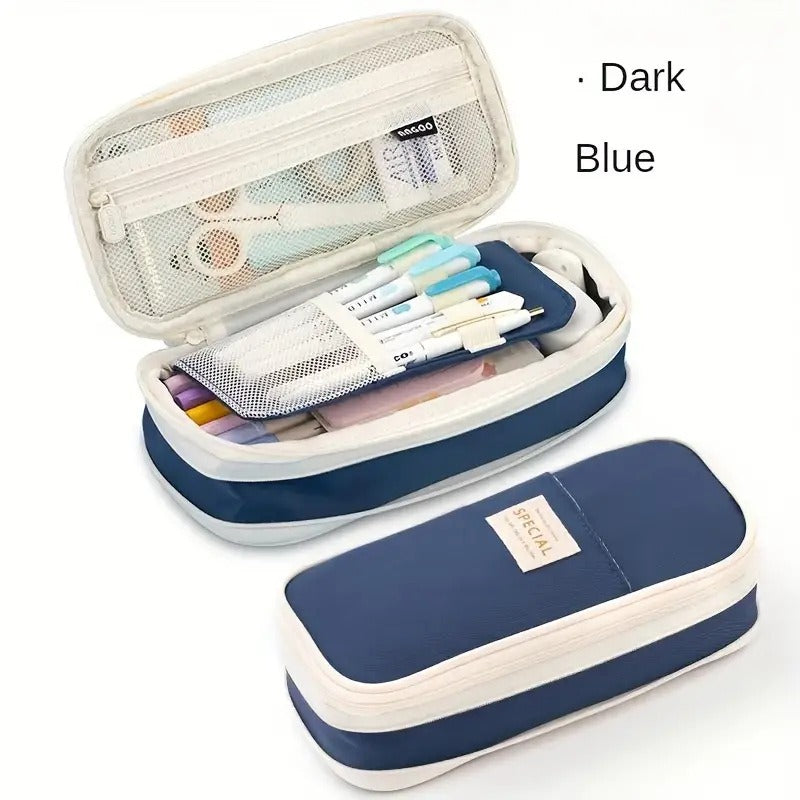 Large Capacity Retractable Canvas Pencil Case – School Pen & Pencil Organizer