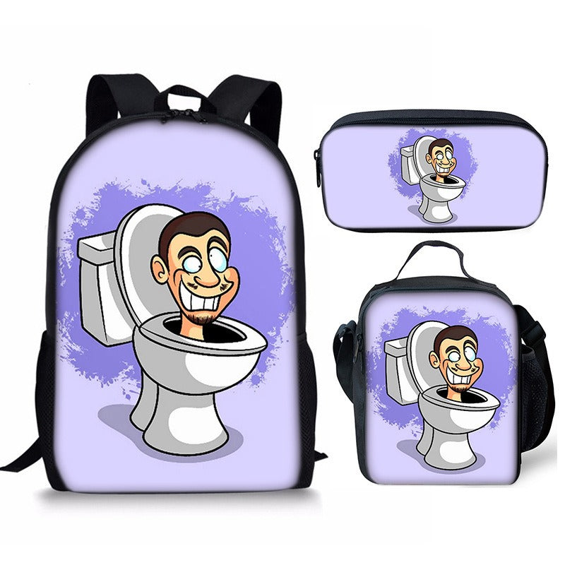 Skibidi Toilet 3-Piece Kids Backpack Set – School Backpack, Lunch Bag & Pencil Case For Primary Secondary School Teenage