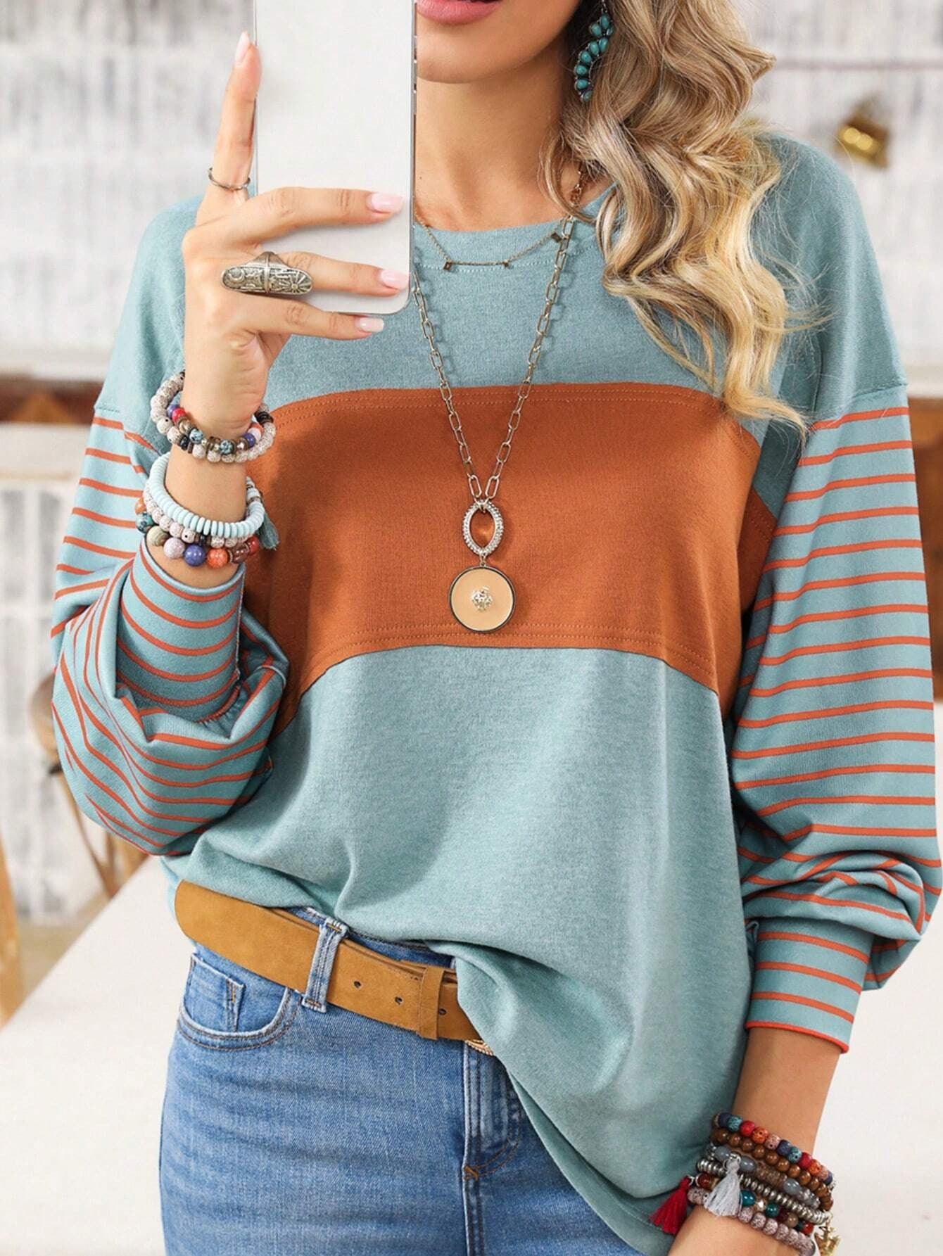 Women's Color Block Long Sleeve Pullover