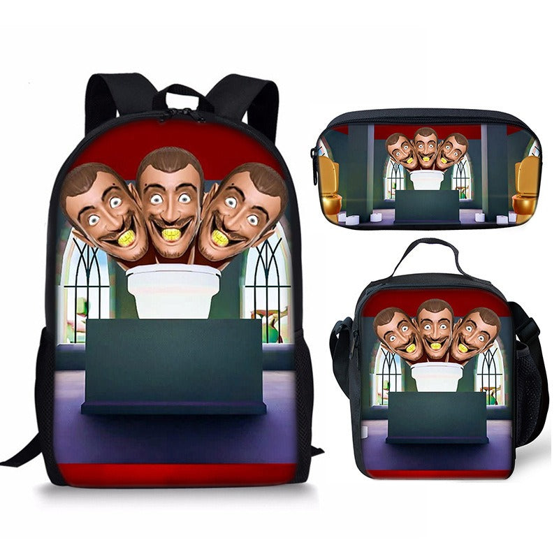 Skibidi Toilet 3-Piece Kids Backpack Set – School Backpack, Lunch Bag & Pencil Case For Primary Secondary School Teenage