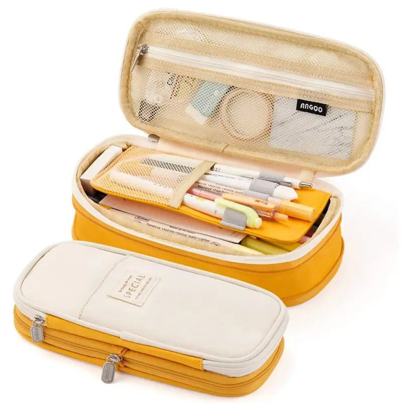 Large Capacity Retractable Canvas Pencil Case – School Pen & Pencil Organizer
