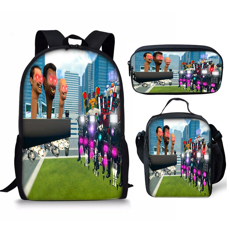 Skibidi Toilet 3-Piece Kids Backpack Set – School Backpack, Lunch Bag & Pencil Case For Primary Secondary School Teenage