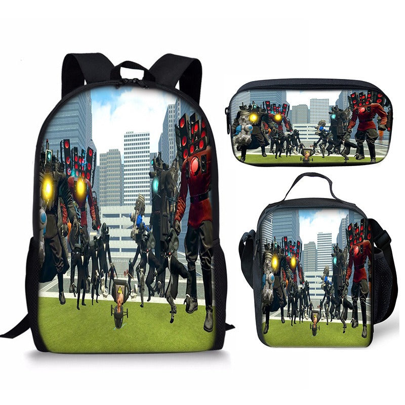 Skibidi Toilet 3-Piece Kids Backpack Set – School Backpack, Lunch Bag & Pencil Case For Primary Secondary School Teenage