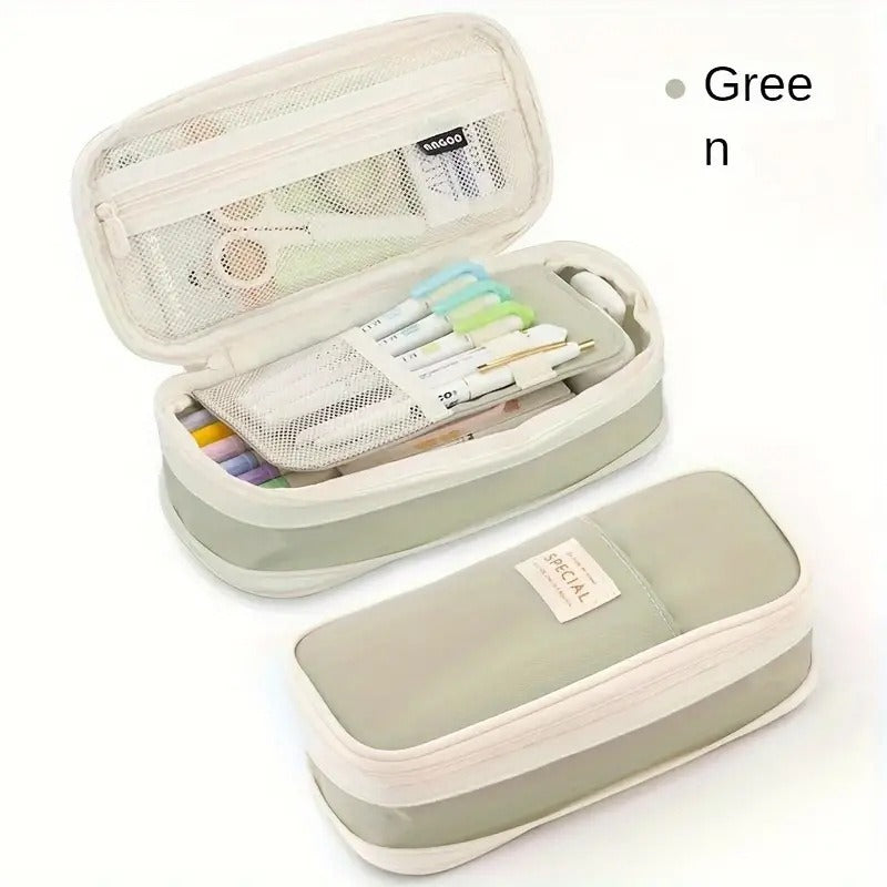 Large Capacity Retractable Canvas Pencil Case – School Pen & Pencil Organizer