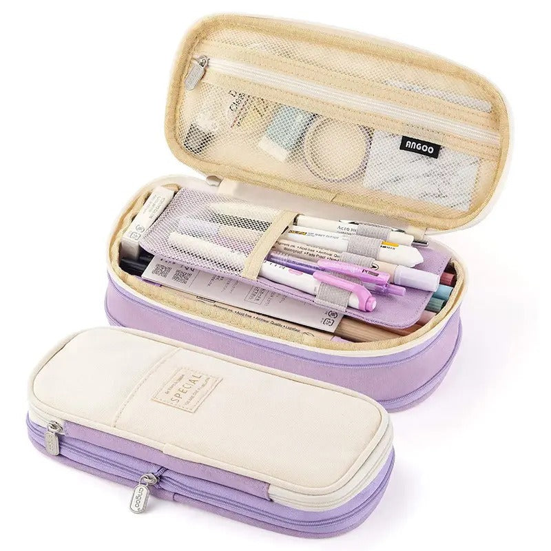 Large Capacity Retractable Canvas Pencil Case – School Pen & Pencil Organizer