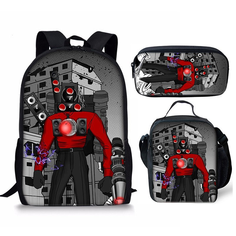 Skibidi Toilet 3-Piece Kids Backpack Set – School Backpack, Lunch Bag & Pencil Case For Primary Secondary School Teenage