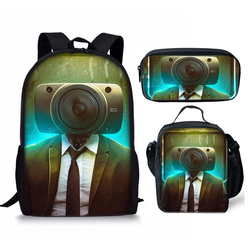 Skibidi Toilet 3-Piece Kids Backpack Set – School Backpack, Lunch Bag & Pencil Case For Primary Secondary School Teenage