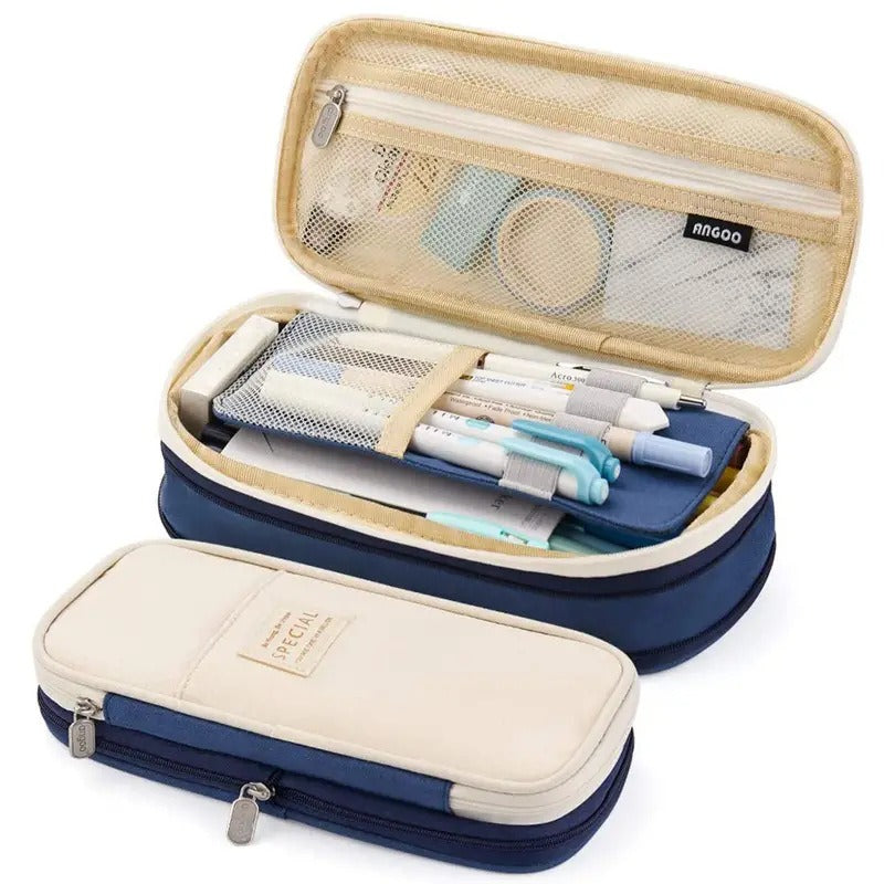 Large Capacity Retractable Canvas Pencil Case – School Pen & Pencil Organizer