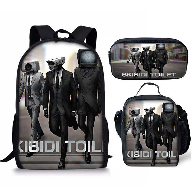 Skibidi Toilet 3-Piece Kids Backpack Set – School Backpack, Lunch Bag & Pencil Case For Primary Secondary School Teenage