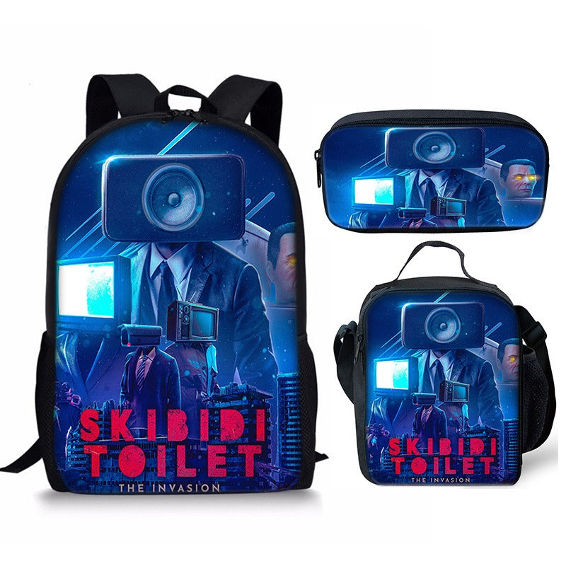 Skibidi Toilet 3-Piece Kids Backpack Set – School Backpack, Lunch Bag & Pencil Case For Primary Secondary School Teenage