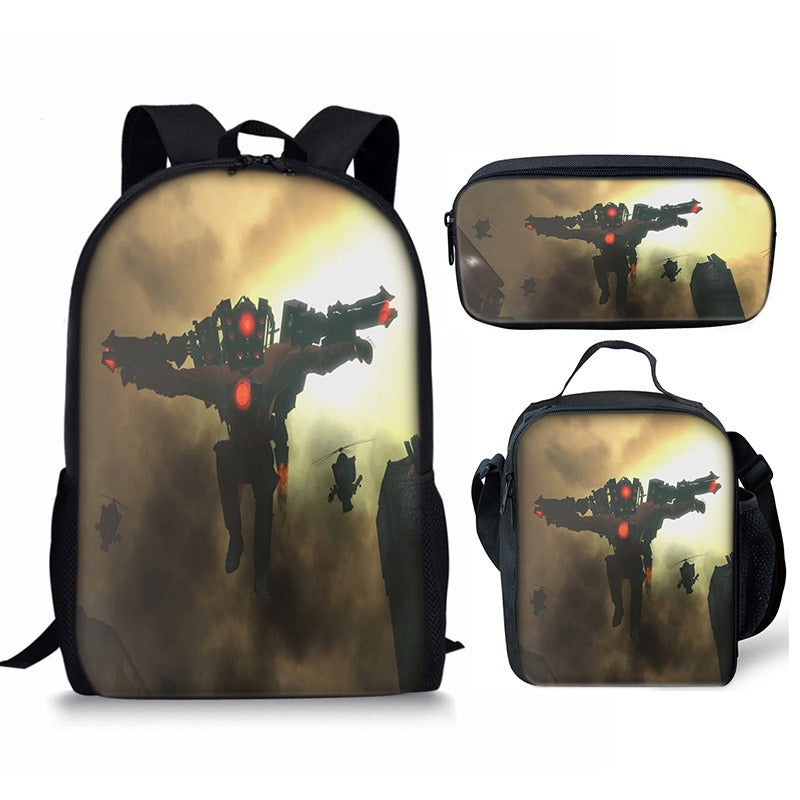 Skibidi Toilet 3-Piece Kids Backpack Set – School Backpack, Lunch Bag & Pencil Case For Primary Secondary School Teenage