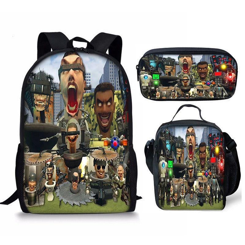 Skibidi Toilet 3-Piece Kids Backpack Set – School Backpack, Lunch Bag & Pencil Case For Primary Secondary School Teenage