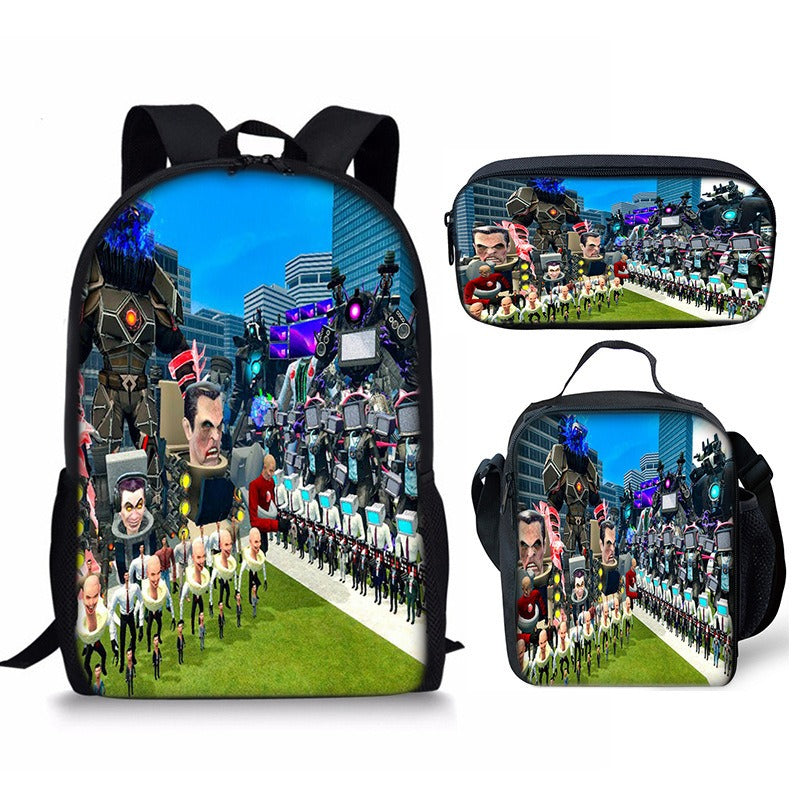Skibidi Toilet 3-Piece Kids Backpack Set – School Backpack, Lunch Bag & Pencil Case For Primary Secondary School Teenage