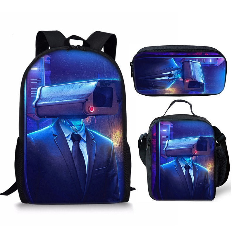Skibidi Toilet 3-Piece Kids Backpack Set – School Backpack, Lunch Bag & Pencil Case For Primary Secondary School Teenage