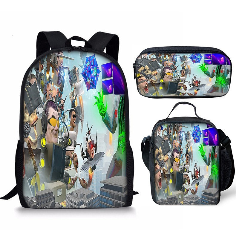 Skibidi Toilet 3-Piece Kids Backpack Set – School Backpack, Lunch Bag & Pencil Case For Primary Secondary School Teenage