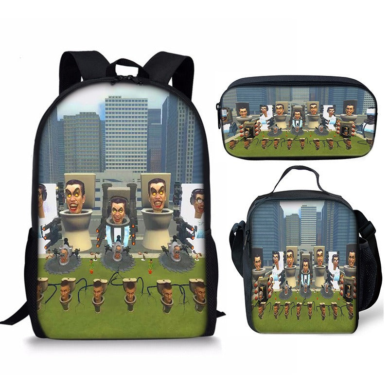 Skibidi Toilet 3-Piece Kids Backpack Set – School Backpack, Lunch Bag & Pencil Case For Primary Secondary School Teenage