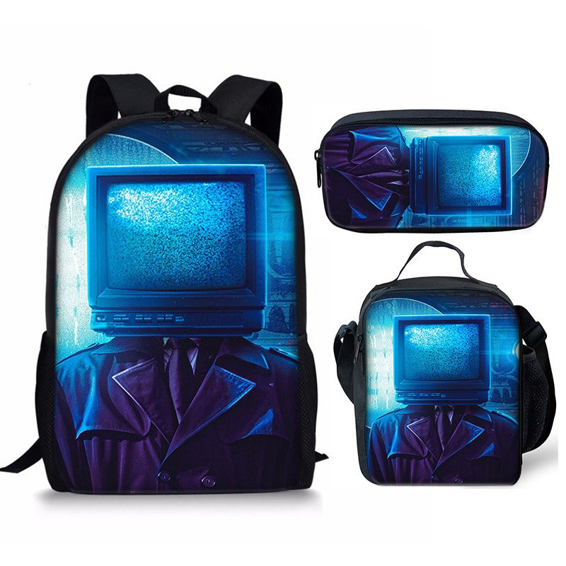 Skibidi Toilet 3-Piece Kids Backpack Set – School Backpack, Lunch Bag & Pencil Case For Primary Secondary School Teenage