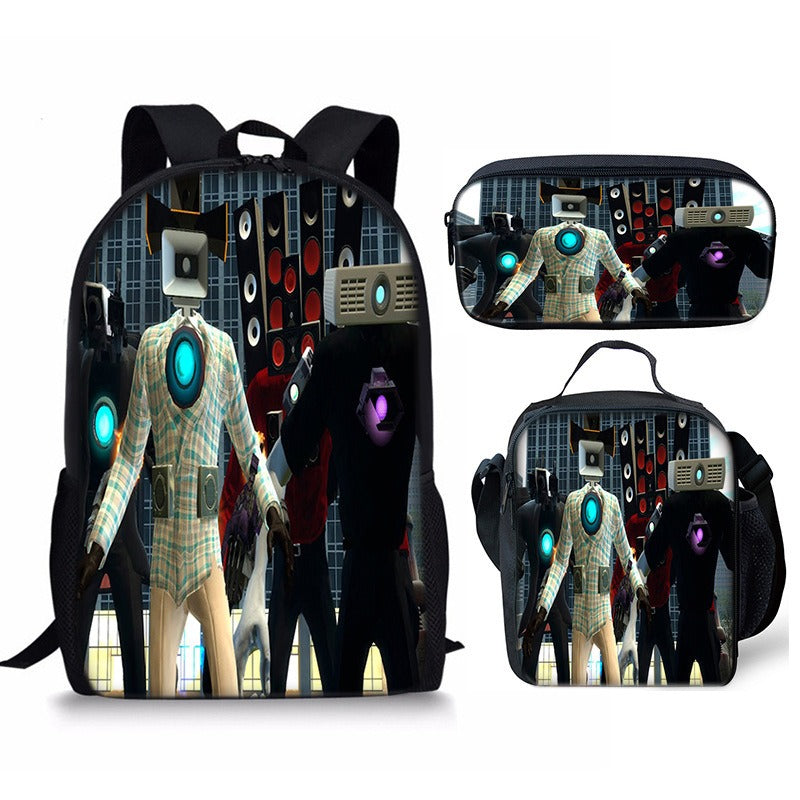 Skibidi Toilet 3-Piece Kids Backpack Set – School Backpack, Lunch Bag & Pencil Case For Primary Secondary School Teenage