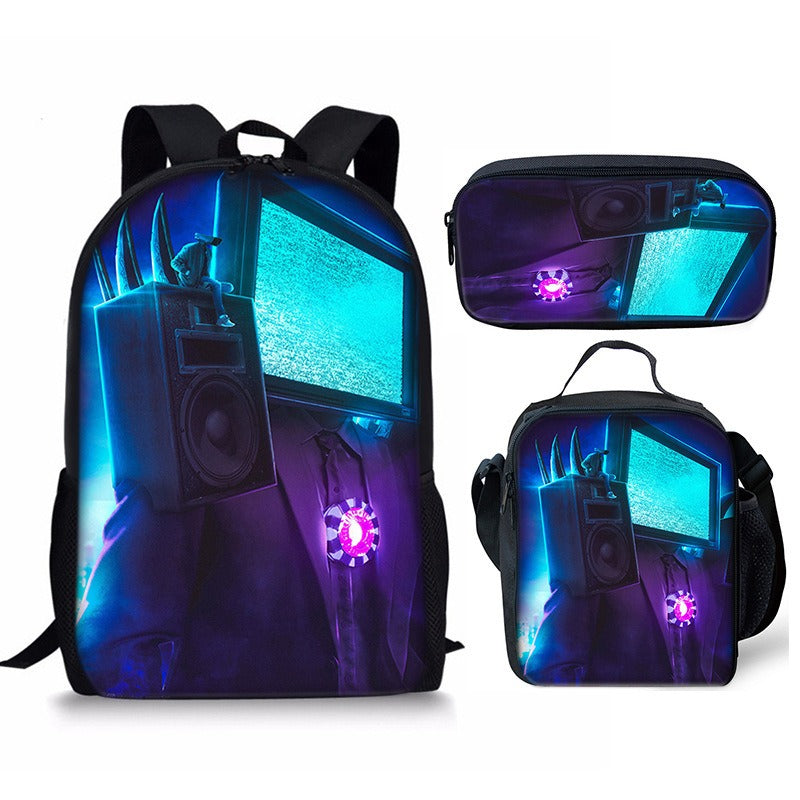 Skibidi Toilet 3-Piece Kids Backpack Set – School Backpack, Lunch Bag & Pencil Case For Primary Secondary School Teenage