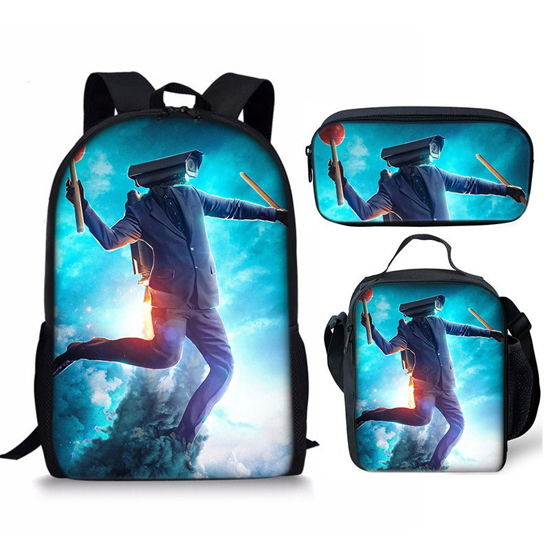 Skibidi Toilet 3-Piece Kids Backpack Set – School Backpack, Lunch Bag & Pencil Case For Primary Secondary School Teenage