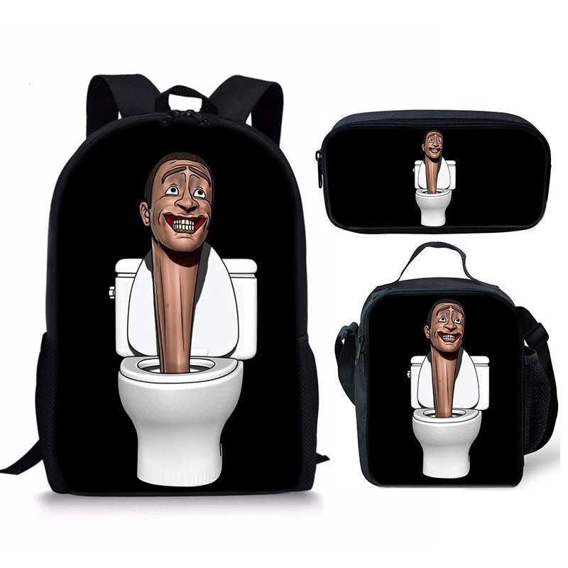 Skibidi Toilet 3-Piece Kids Backpack Set – School Backpack, Lunch Bag & Pencil Case For Primary Secondary School Teenage
