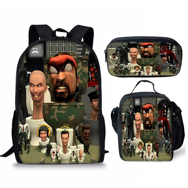 Skibidi Toilet 3-Piece Kids Backpack Set – School Backpack, Lunch Bag & Pencil Case For Primary Secondary School Teenage
