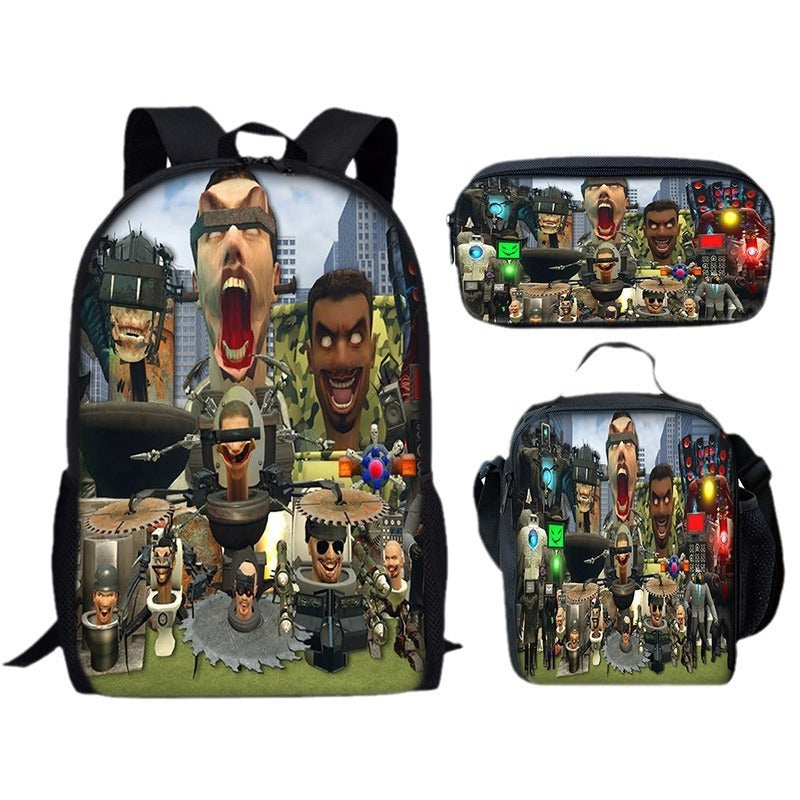 Skibidi Toilet 3-Piece Kids Backpack Set – School Backpack, Lunch Bag & Pencil Case For Primary Secondary School Teenage