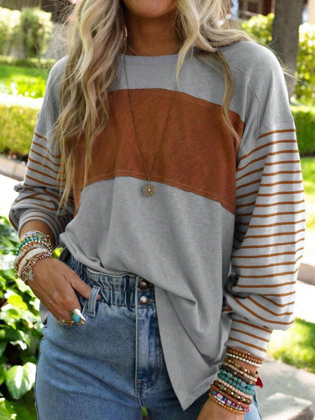 Women's Color Block Long Sleeve Pullover